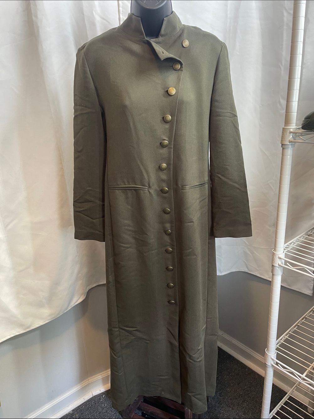 Virgo Olive Green Maxi Button-Front Dress